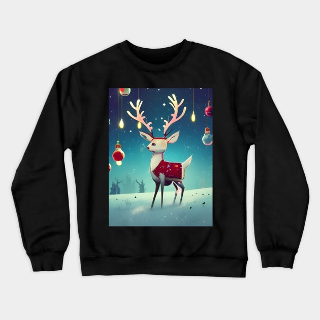 Christmas Reindeer on the Hill Crewneck Sweatshirt by LyndiiLoubie